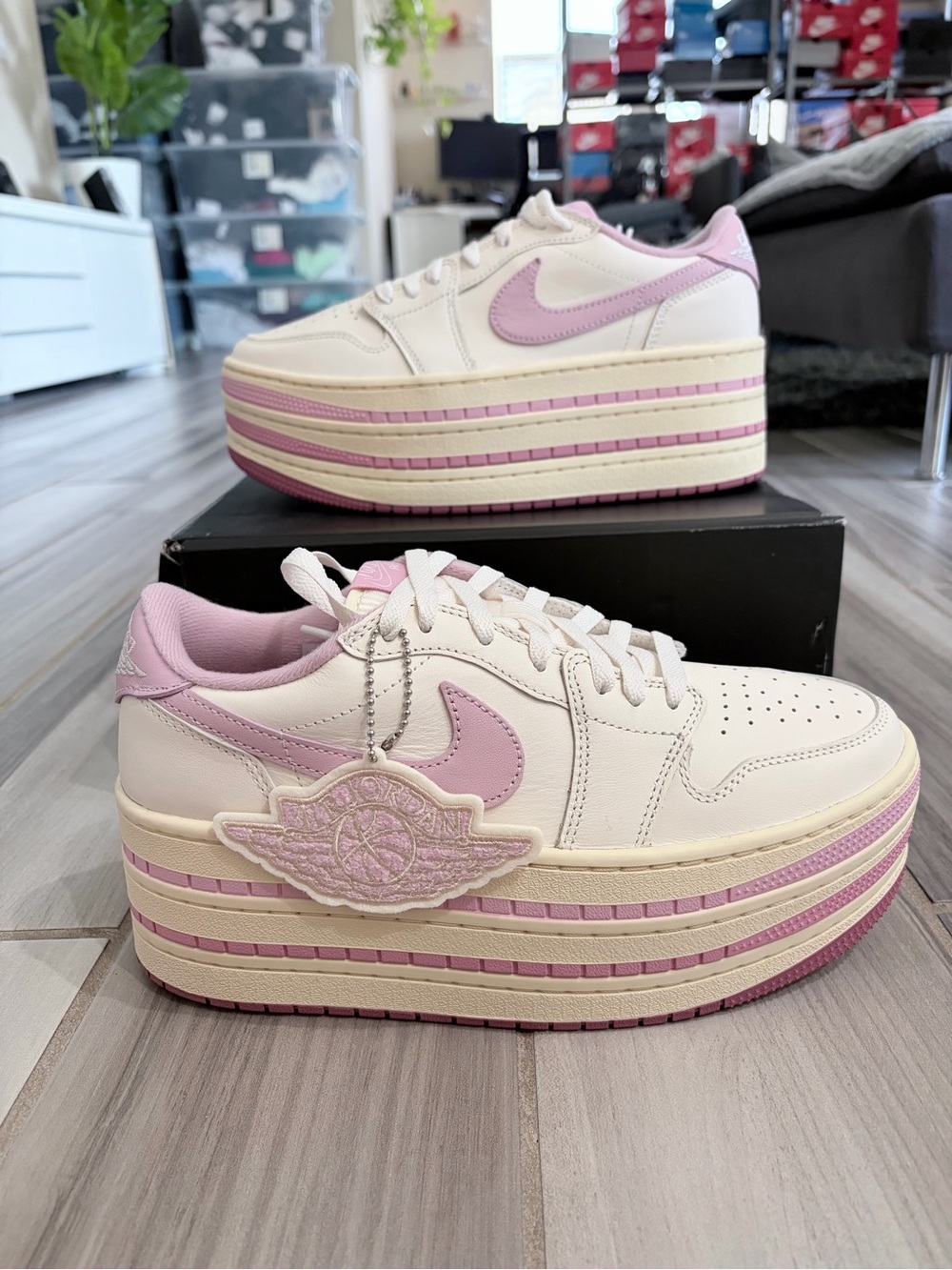 Women's Air Jordan 1 Low Triple Stack Shoes - Ivory/Carmine/Muslin HV8288-101